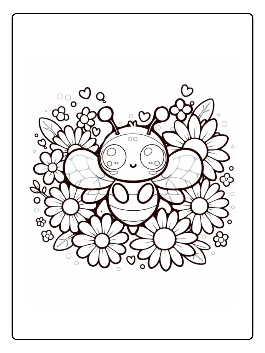 Bee Coloring Pages – Bee Flying with Flowers