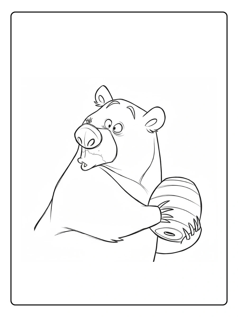 Bear Coloring Pages – Bear with Honey Pot