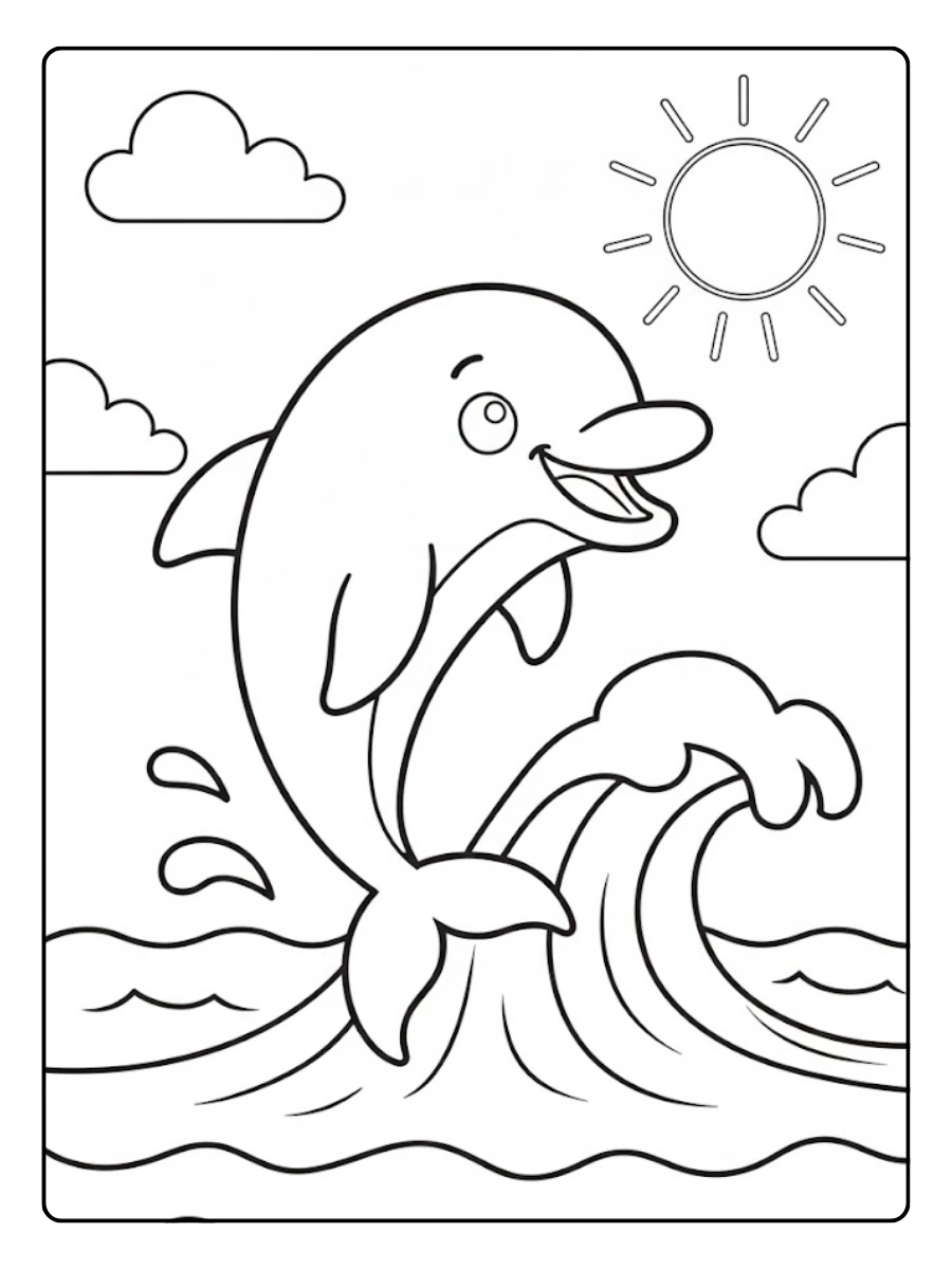 Dolphin Coloring Pages – Dolphin with Waves