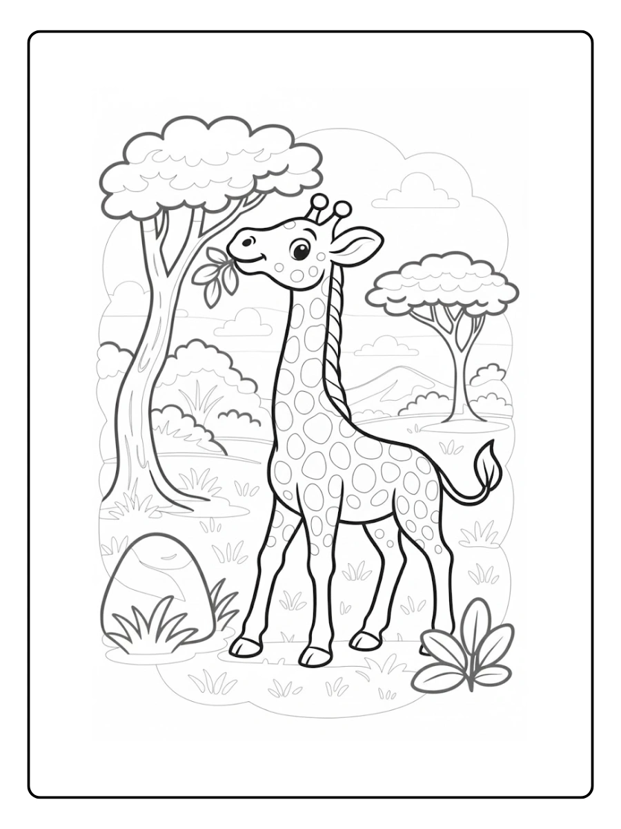 Giraffe Coloring Pages – Giraffe Eating Leaves