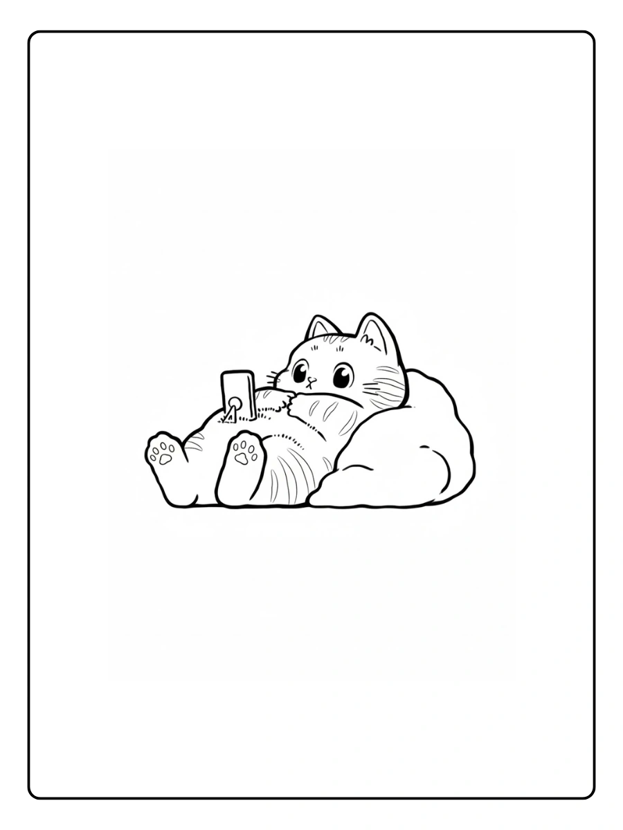 Cute Cat Coloring Pages – Cute Kitty Sleeping on Pillow