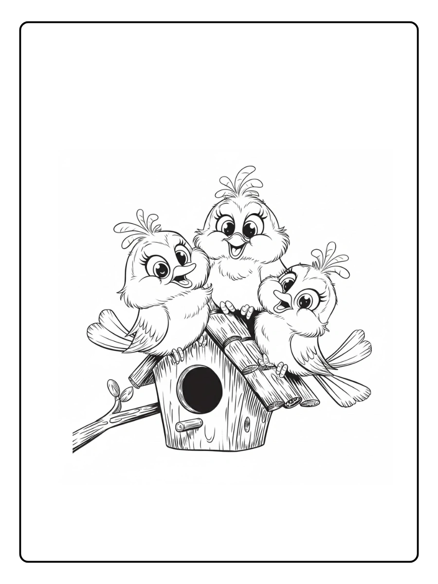 Bird Coloring Pages – Baby Bird Nest Scene