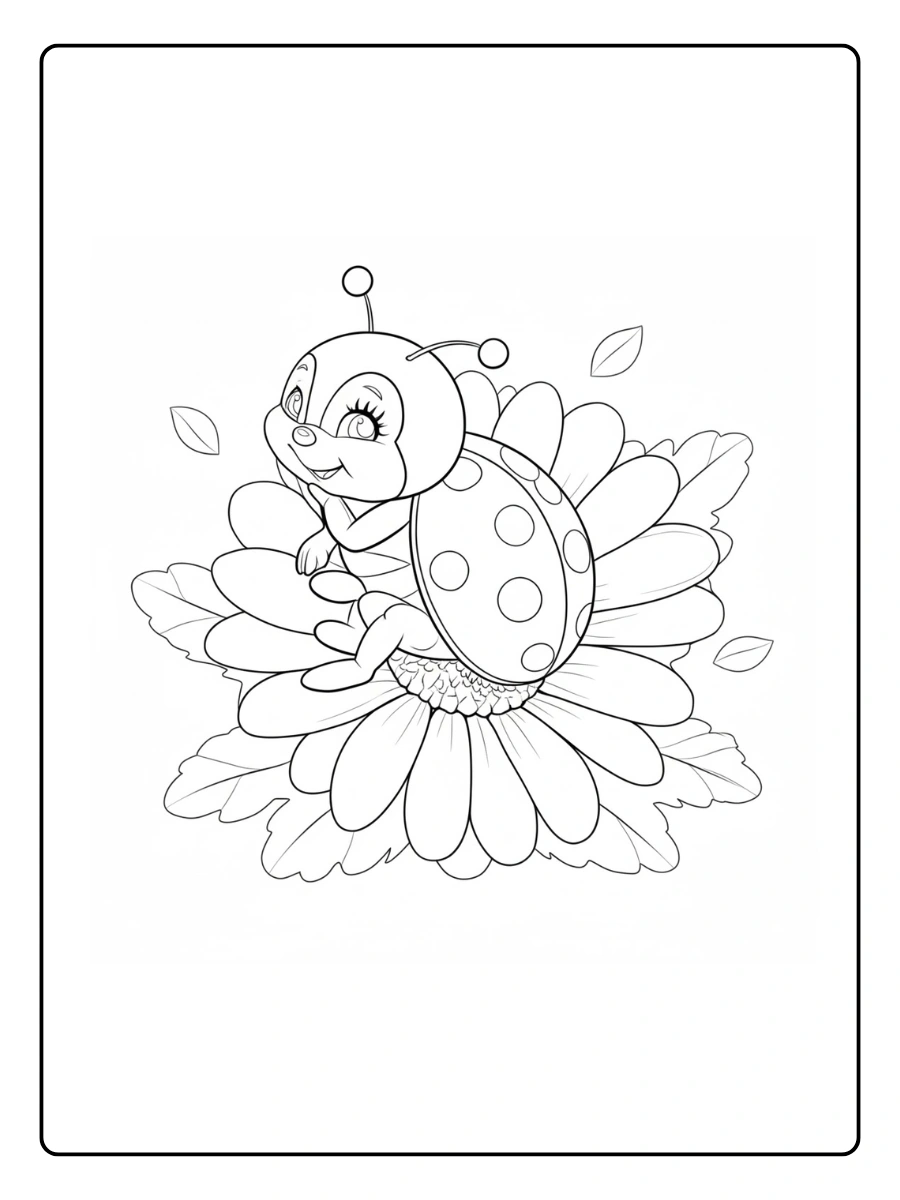 Ladybug Coloring Pages – Ladybug with Flowers