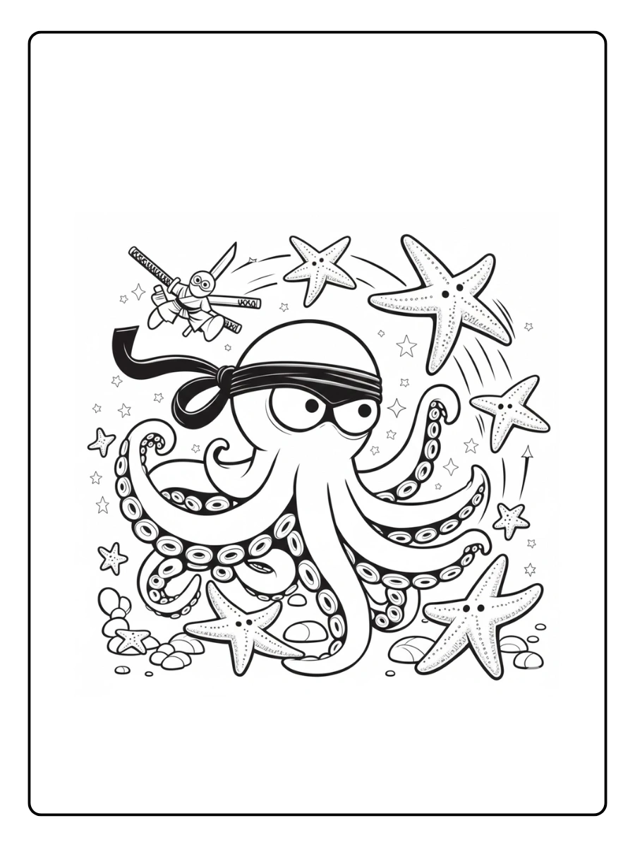 Octopus Coloring Pages – Octopus with Coral Reef