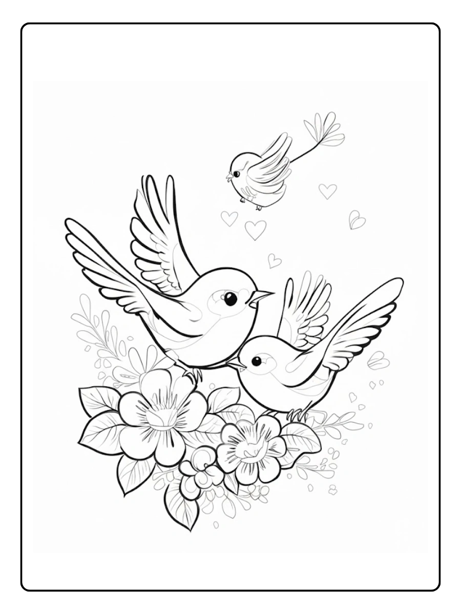 Bird Coloring Pages – Bird with Flowers