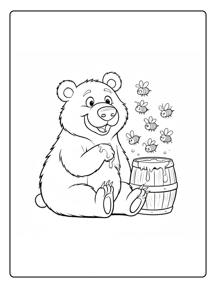 Bear Coloring Pages – Bear Eating Honey