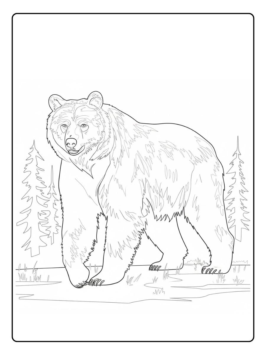Bear Coloring Pages – Bear in Forest