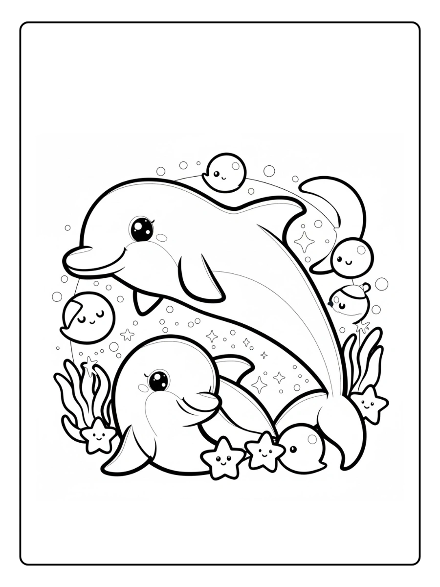 Dolphin Coloring Pages – Dolphin Ocean Scene