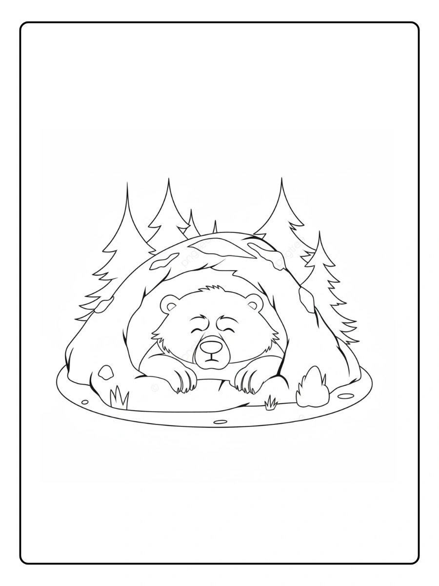 Bear Coloring Pages – Woodland Bear Scene