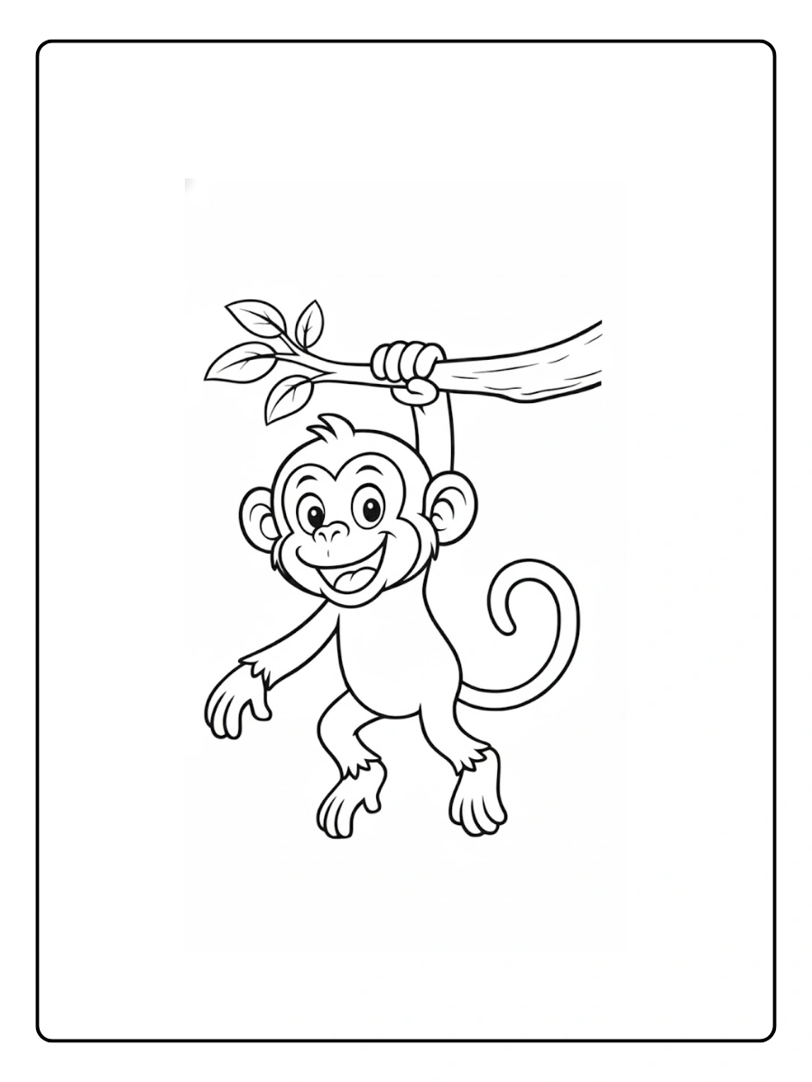 Monkey Coloring Pages – Monkey Swinging on Tree Monkey Coloring Pages – Monkey Swinging on Tree