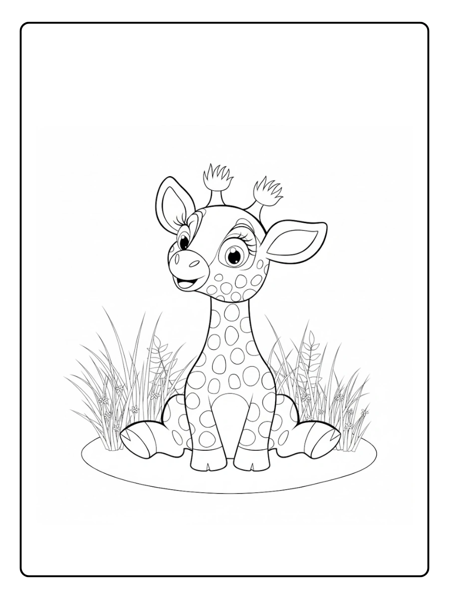Giraffe Coloring Pages – Smiling Cartoon Giraffe