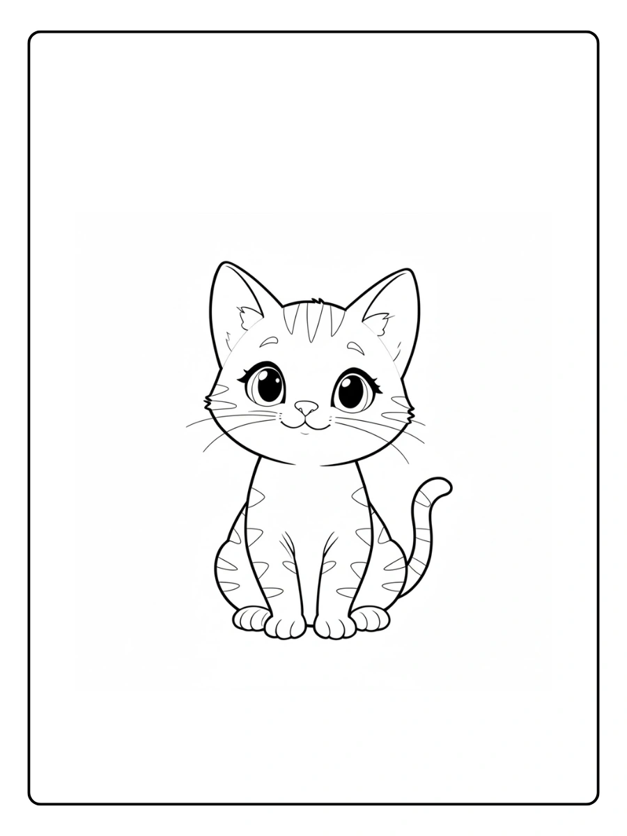 Cute Cat Coloring Pages – Cute Smiling Cat