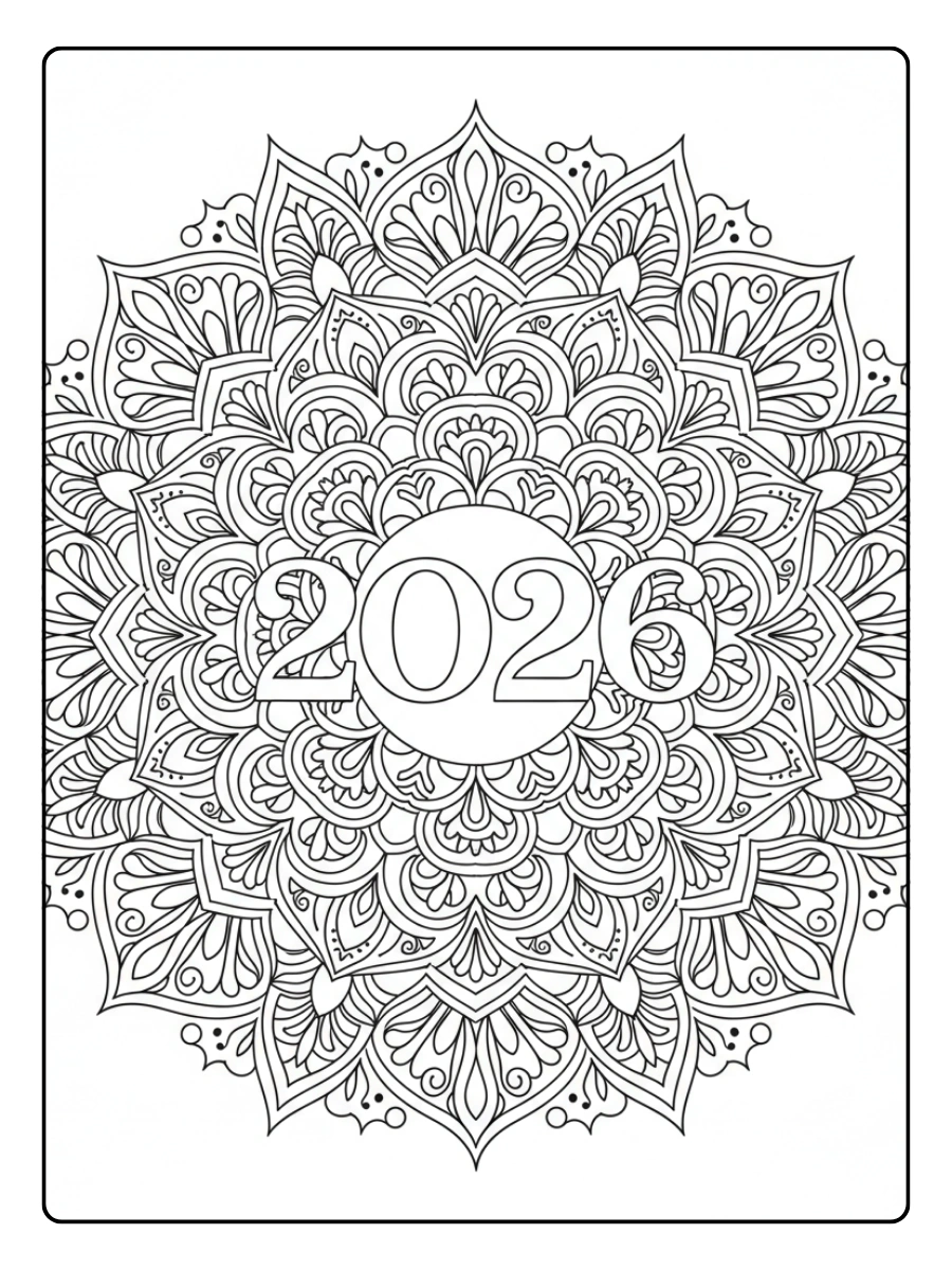 2026 Coloring Pages – 2026 Mandala Style
