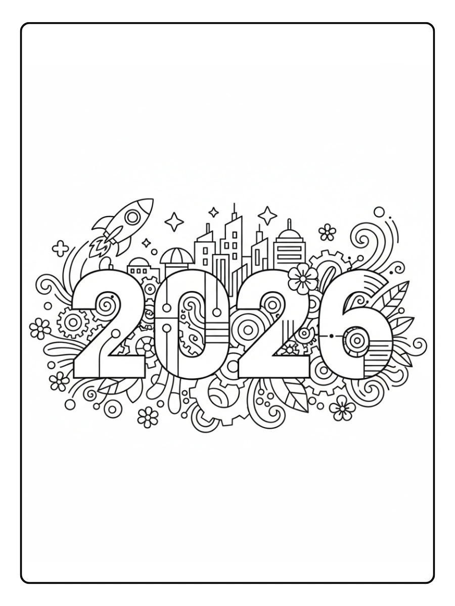 2026 Coloring Pages – 2026 Simple Line Art