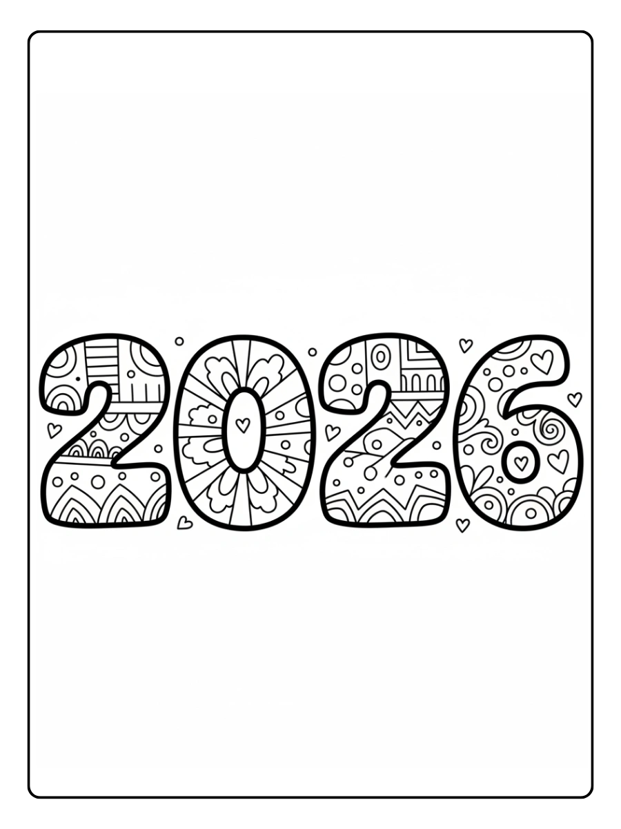 2026 Coloring Pages – 2026 Typography Coloring Page