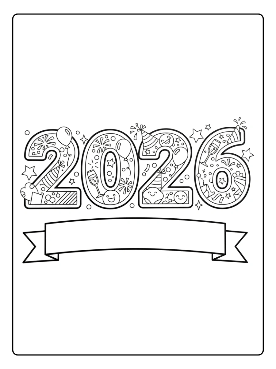 2026 Coloring Pages – Happy New Year 2026 Numbers