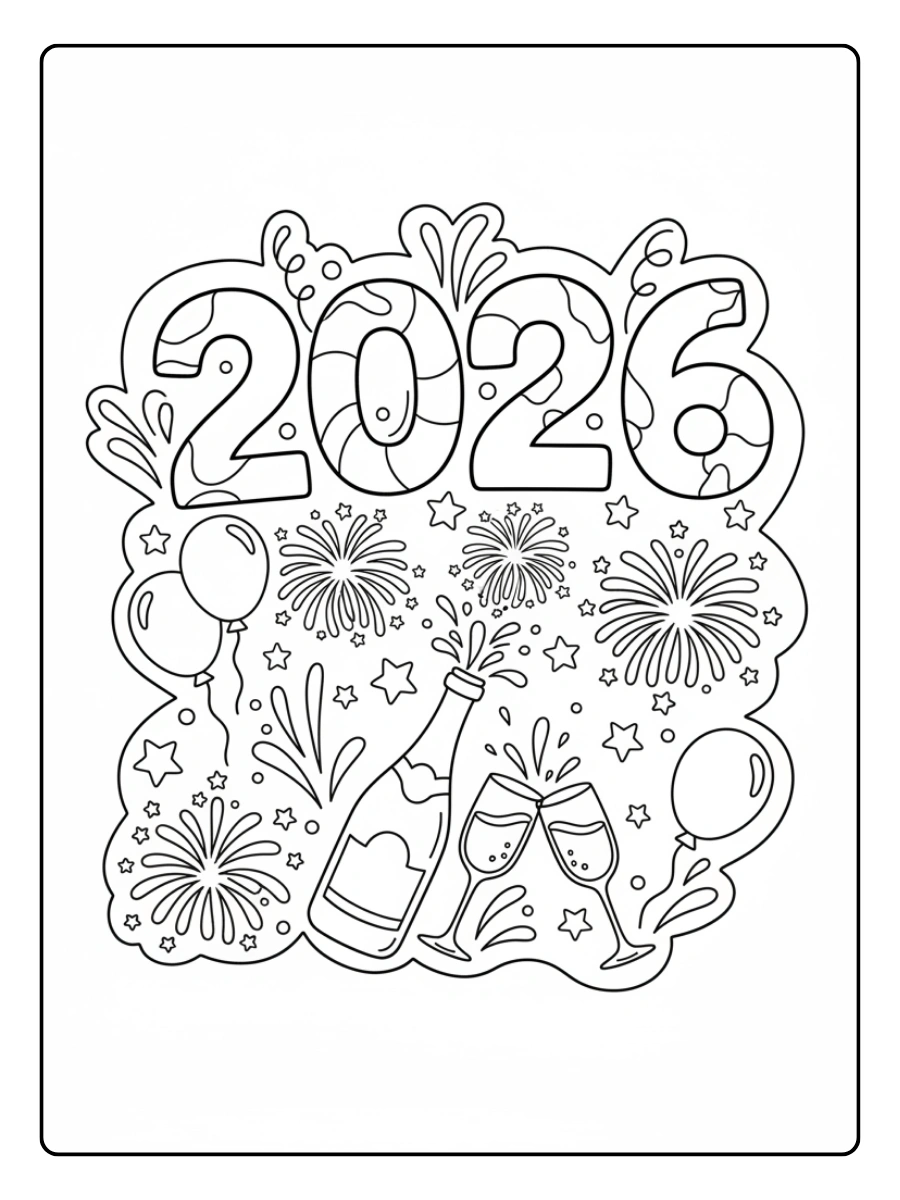 2026 Coloring Pages – New Year Celebration 2026