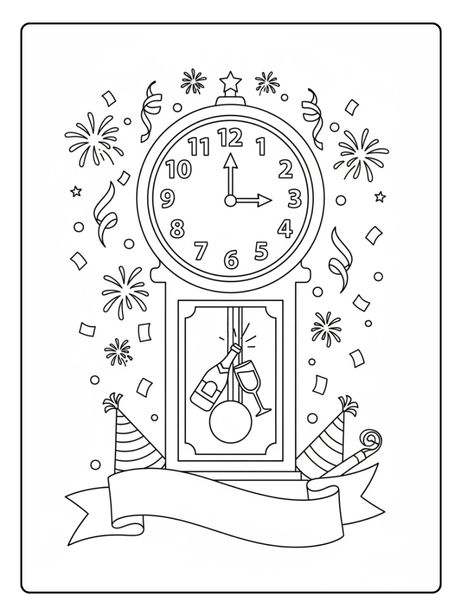 2026 Coloring Pages – New Year Clock 2026