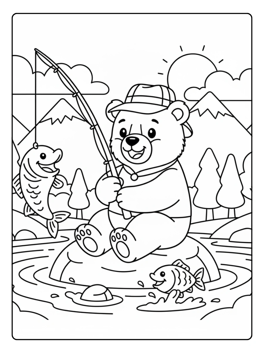 Bear Coloring Pages – Bear Fishing