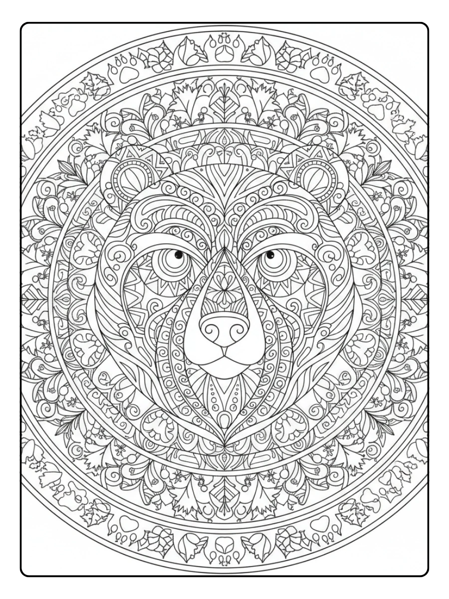 Bear Coloring Pages – Bear Mandala Style