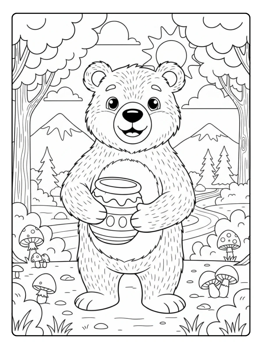 Bear Coloring Pages – Bear in Forest