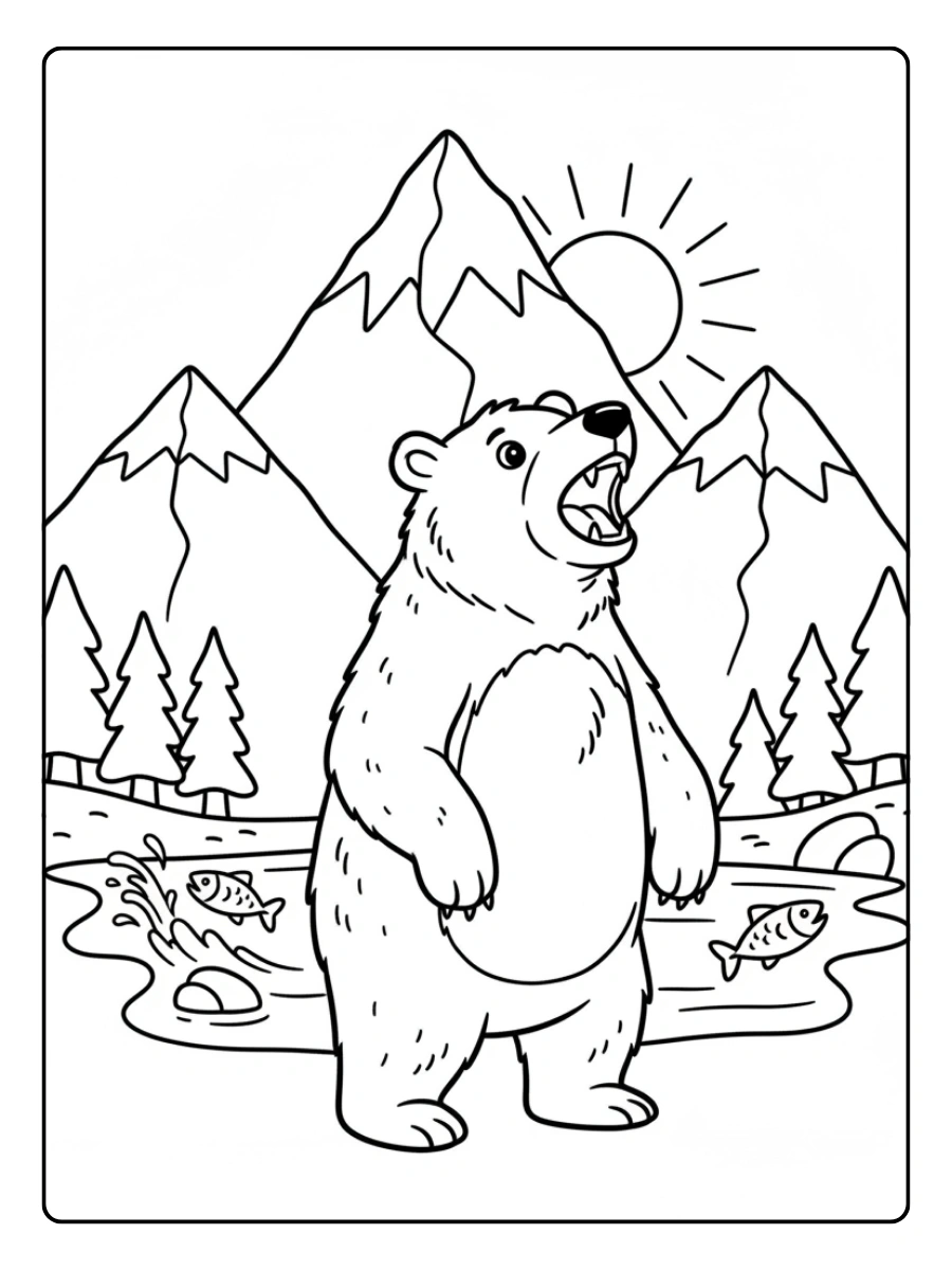 Bear Coloring Pages – Bear in Mountains