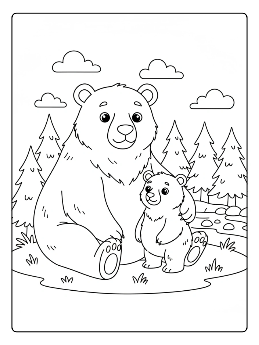Bear Coloring Pages – Bear with Cub