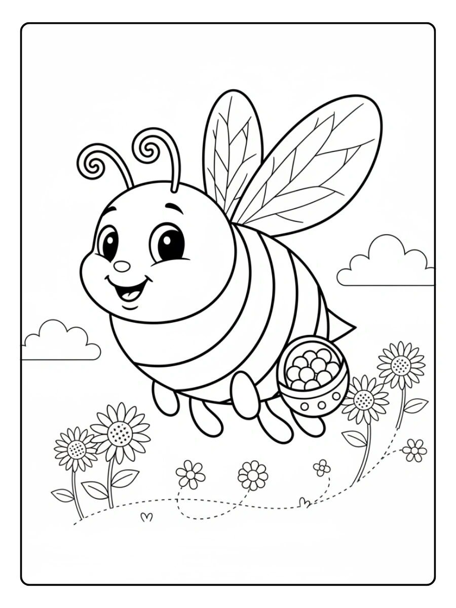 Bee Coloring Pages – Bee with Pollen Baskets