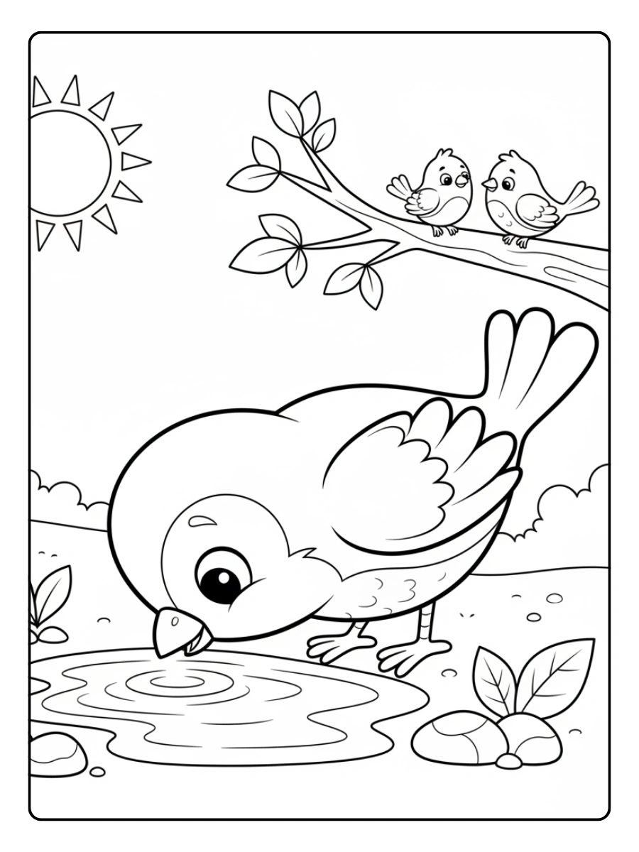 Bird Coloring Pages – Bird Drinking Water
