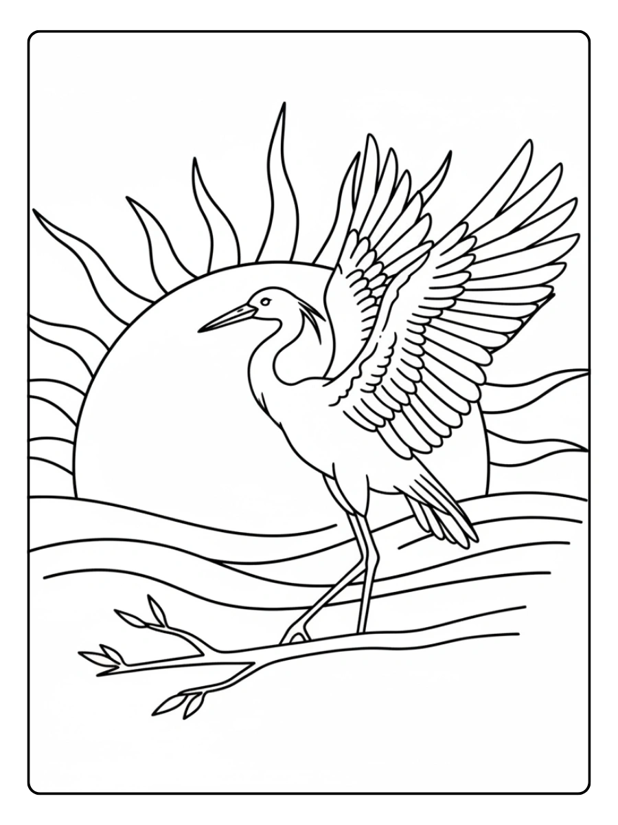 Bird Coloring Pages – Bird at Sunrise