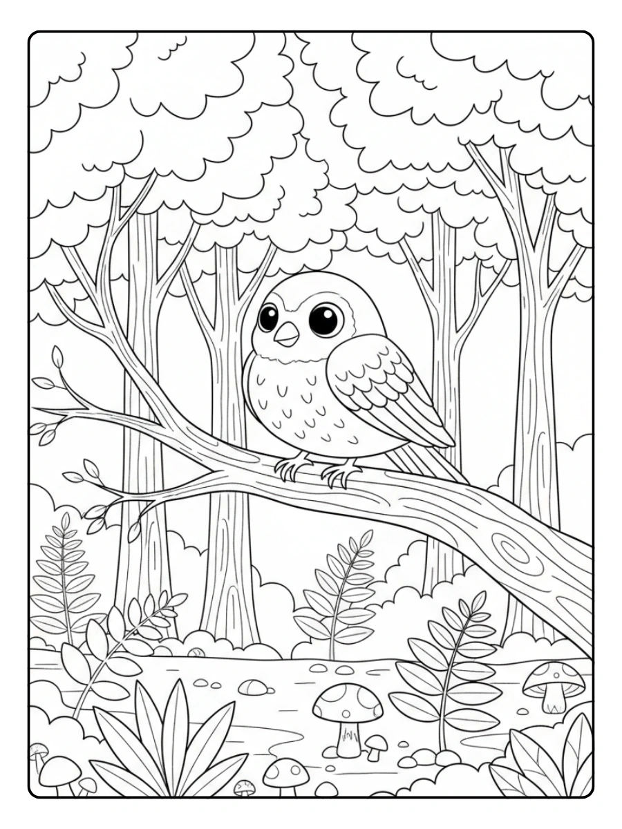 Bird Coloring Pages – Bird in Forest