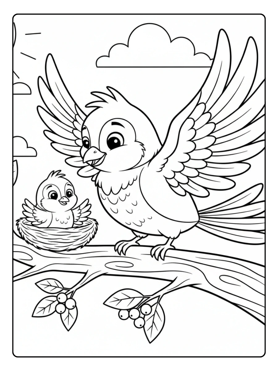 Bird Coloring Pages – Parent and Baby Bird