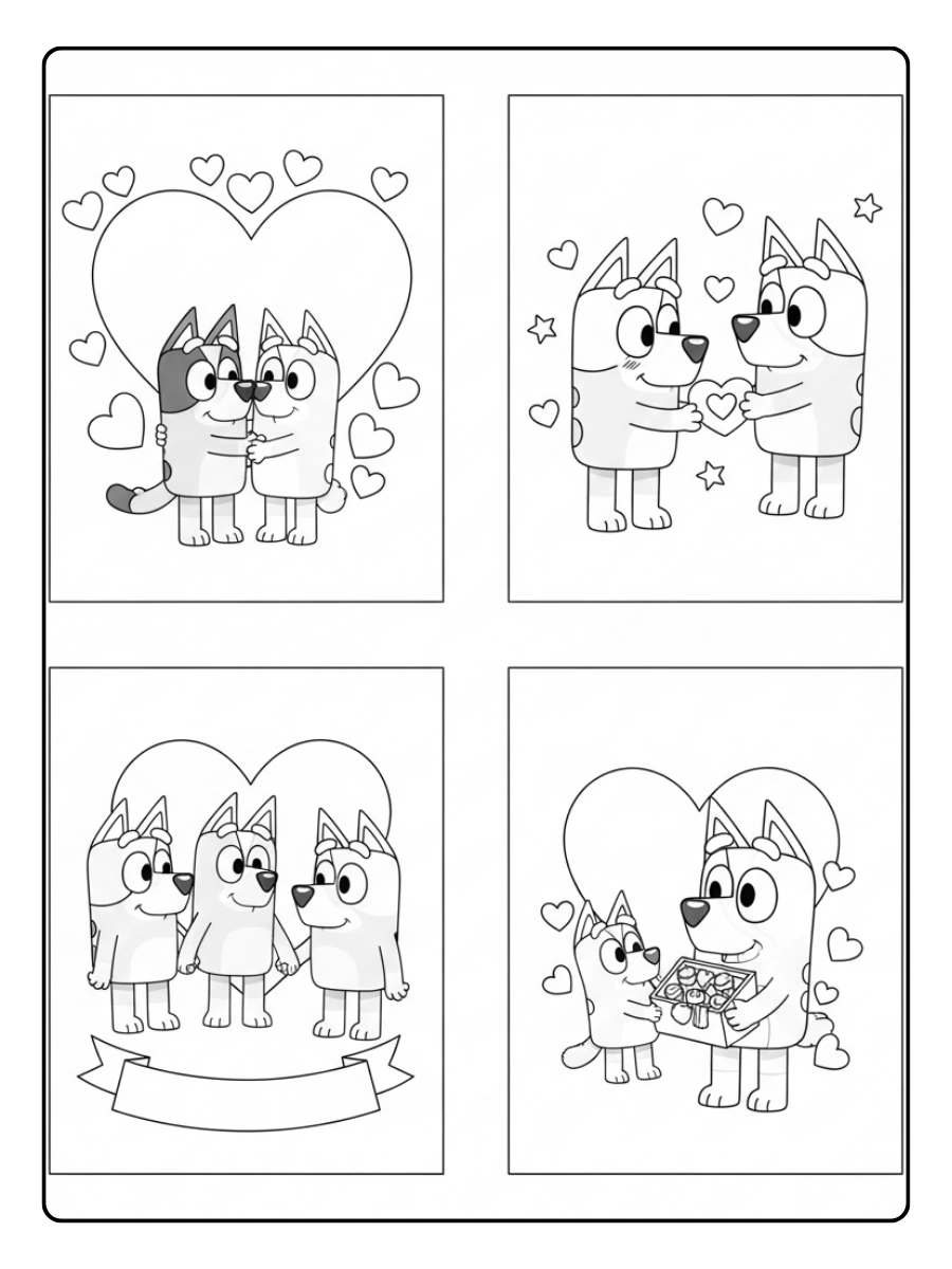 Bluey Valentines Coloring Pages – Bluey Cute Line Art