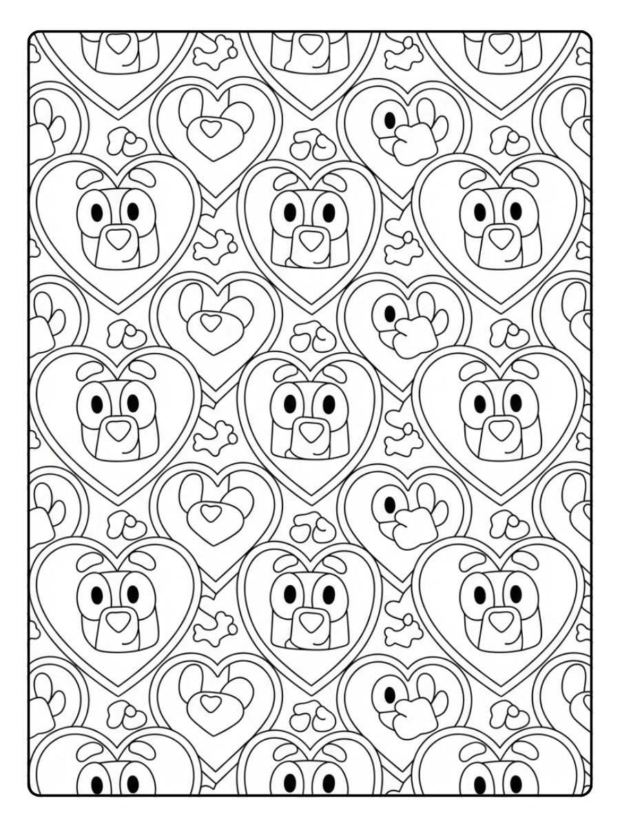 Bluey Valentines Coloring Pages – Bluey Heart Pattern Page