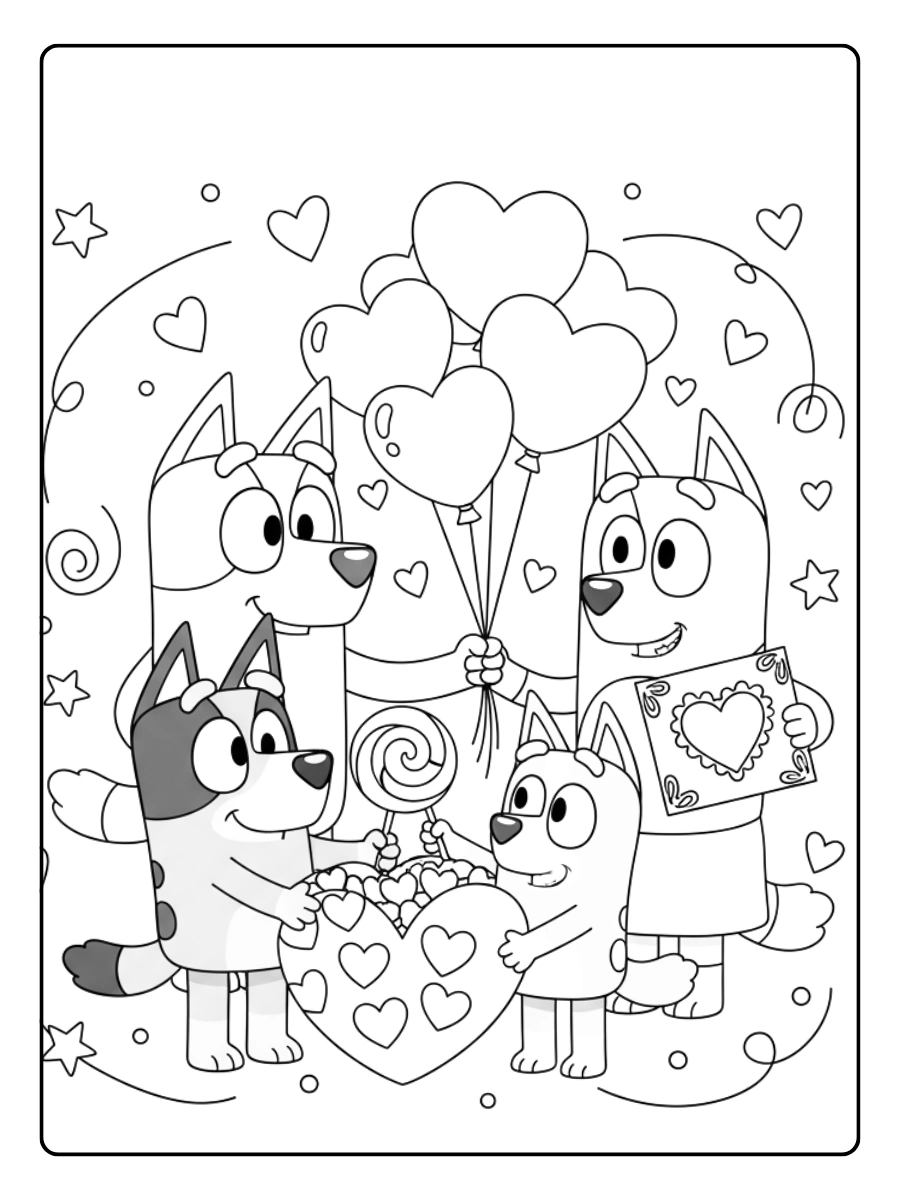 Bluey Valentines Coloring Pages – Bluey Sharing Love