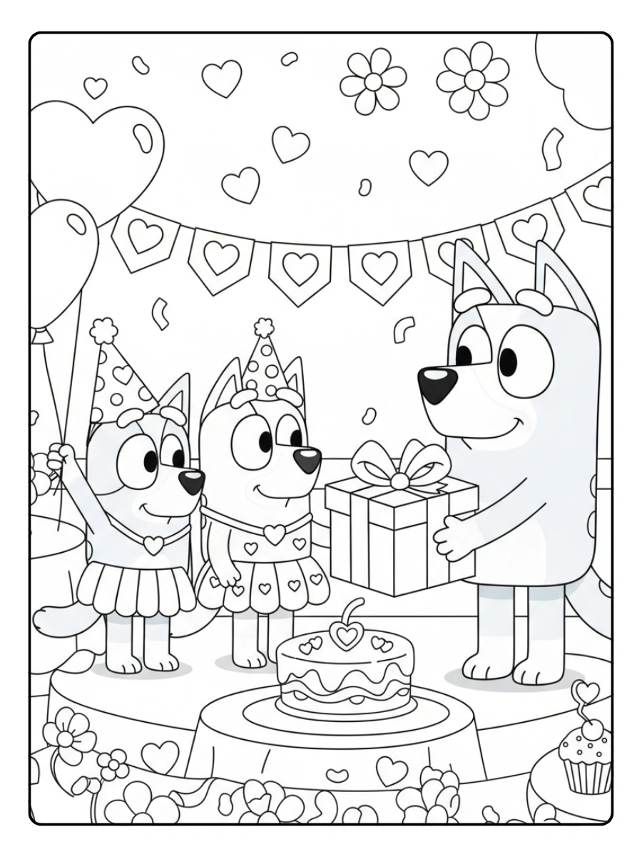 Bluey Valentines Coloring Pages – Bluey Valentine Party