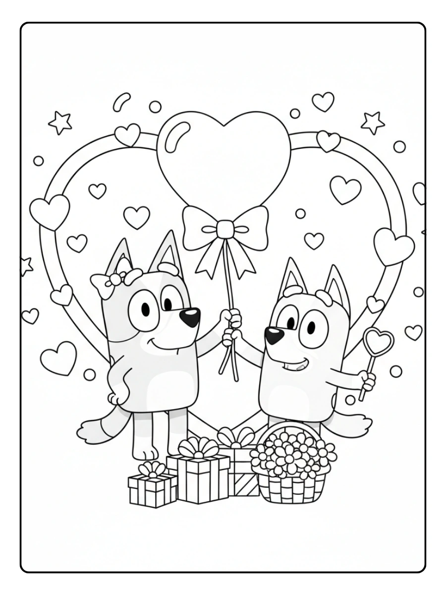 Bluey Valentines Coloring Pages – Bluey Valentine Scene