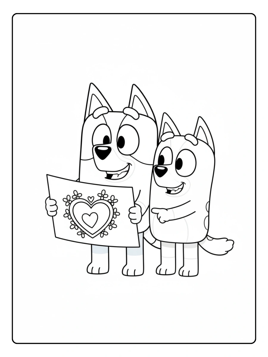 Bluey Valentines Coloring Pages – Bluey and Bingo Love Card