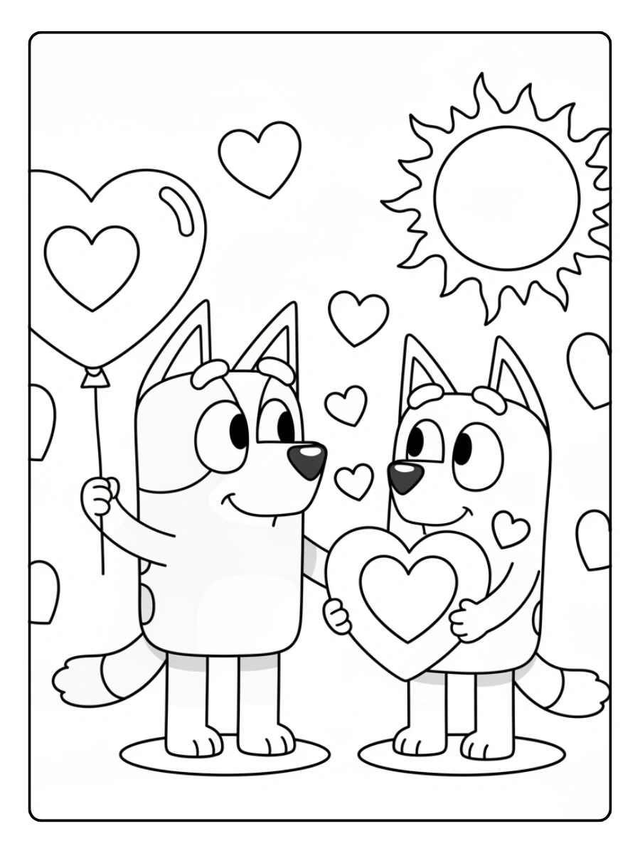 Bluey Valentines Coloring Pages – Bluey and Bingo Love