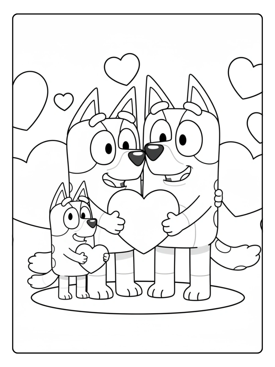 Bluey Valentines Coloring Pages – Bluey and Family Love
