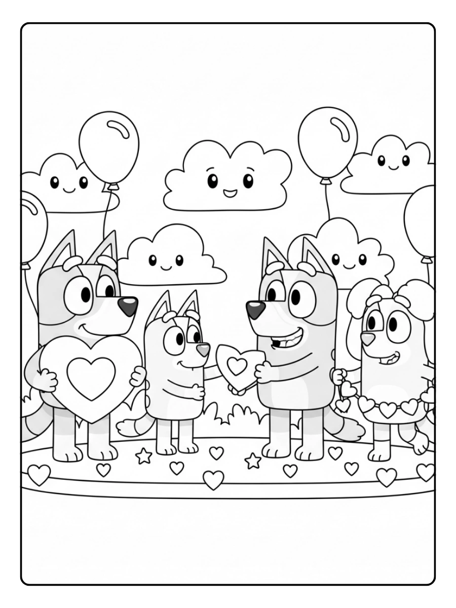 Bluey Valentines Coloring Pages – Bluey and Friends Valentine