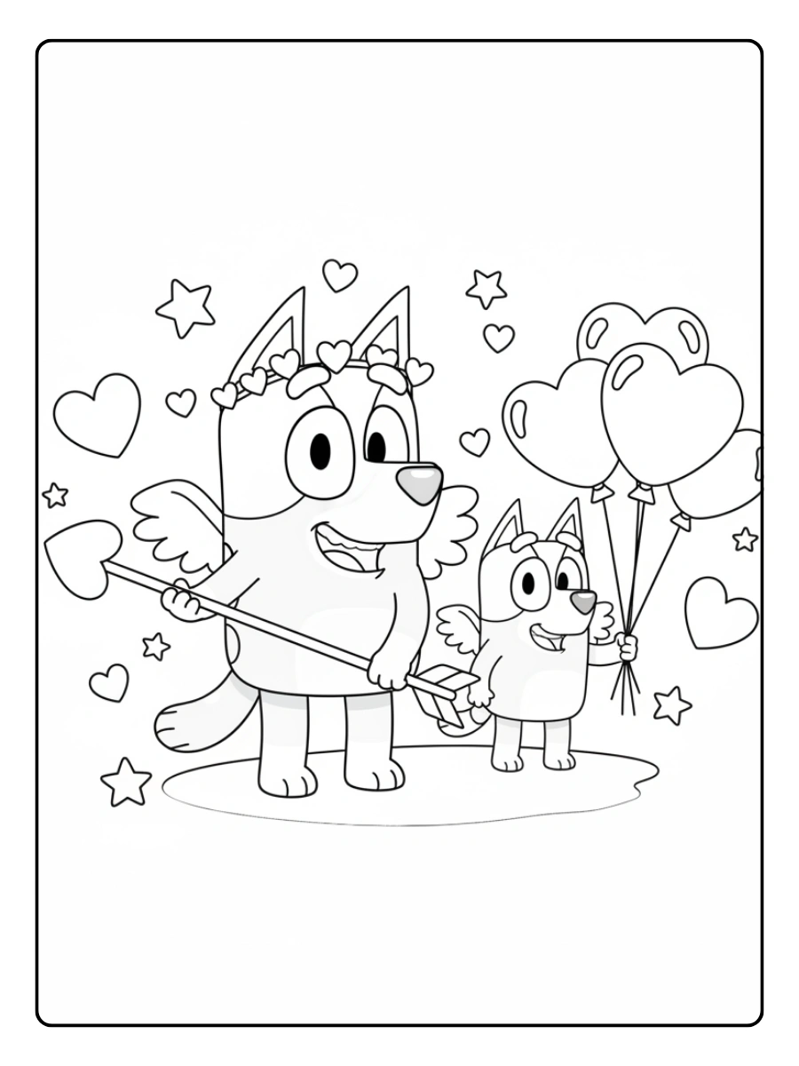 Bluey Valentines Coloring Pages – Bluey with Cupid Arrow