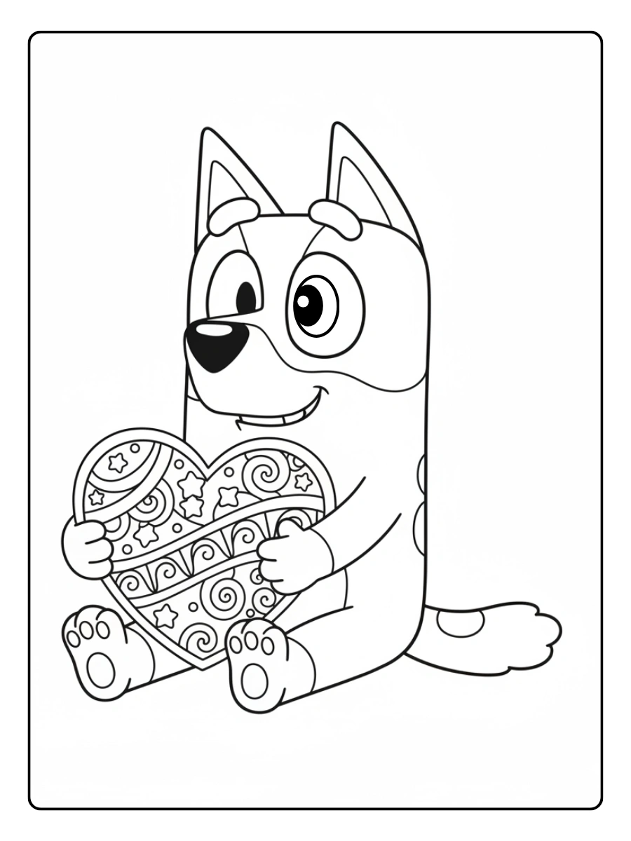 Bluey Valentines Coloring Pages – Bluey with Heart