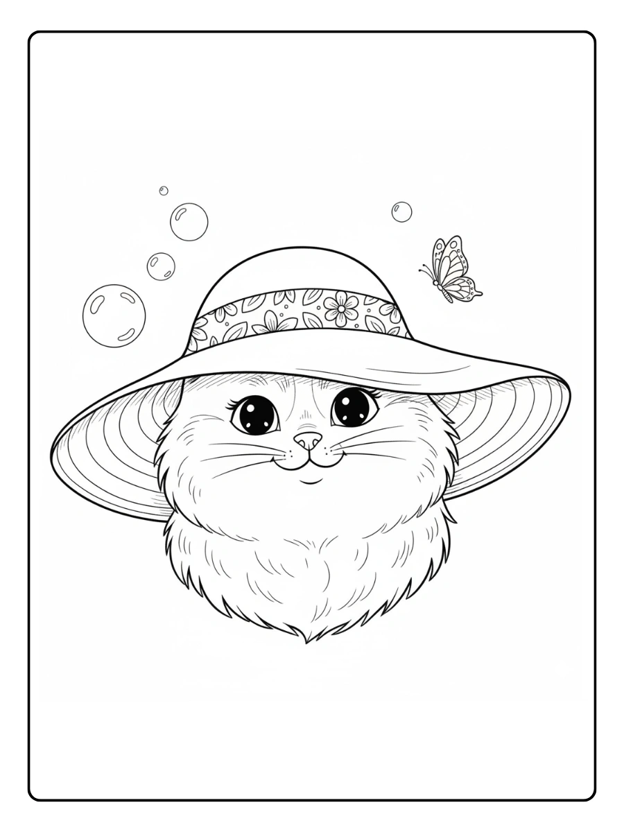 Cat Coloring Pages – Cat Wearing a Hat