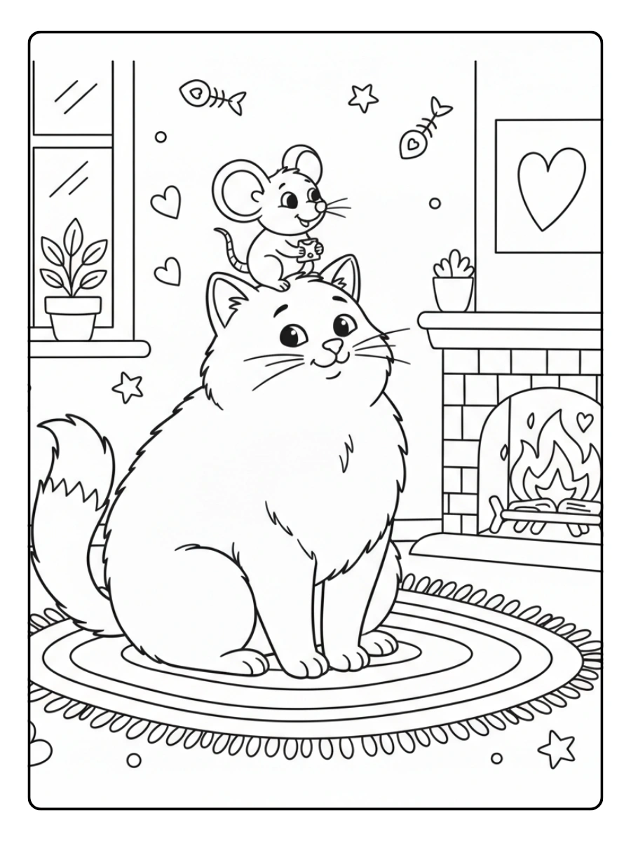 Cat Coloring Pages – Cat and Mouse Friends