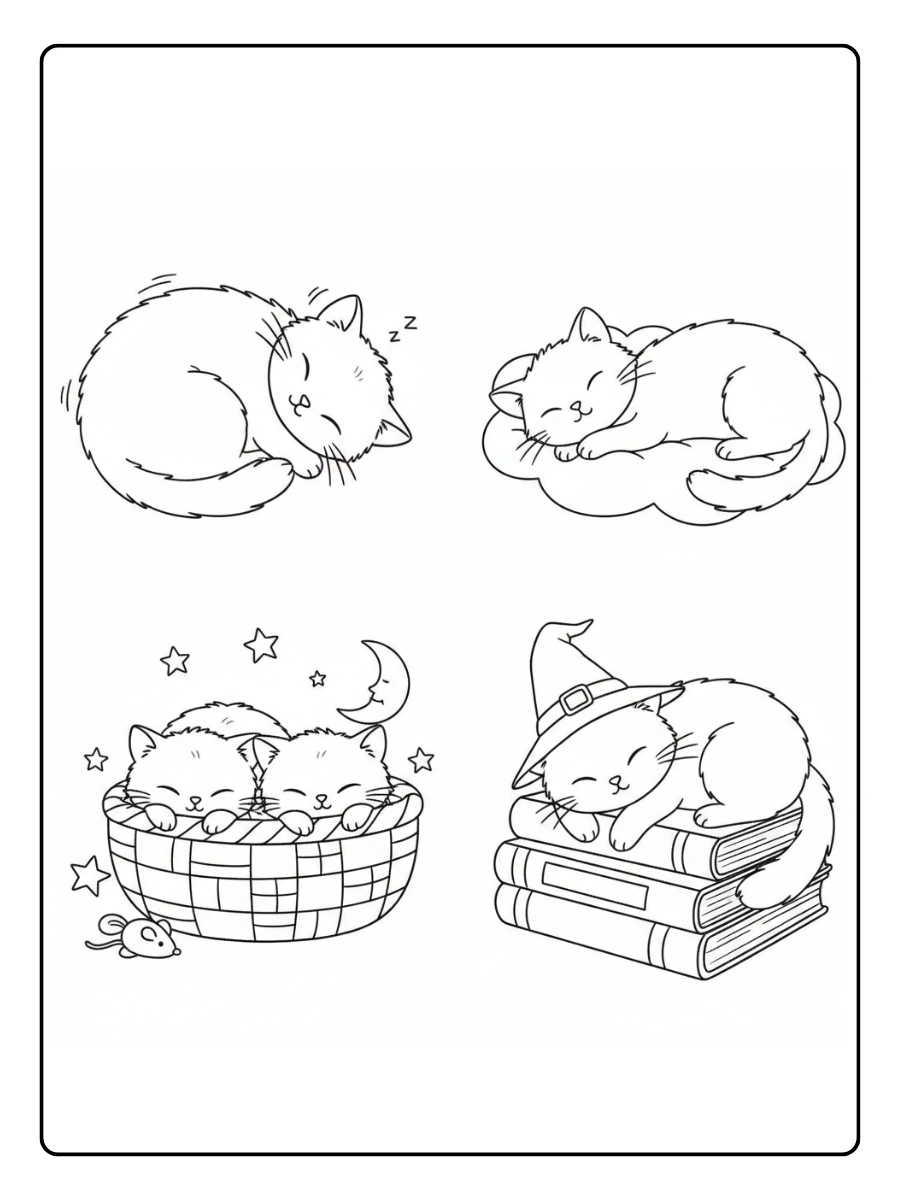Cat Coloring Pages – Cute Cat Simple Line Art