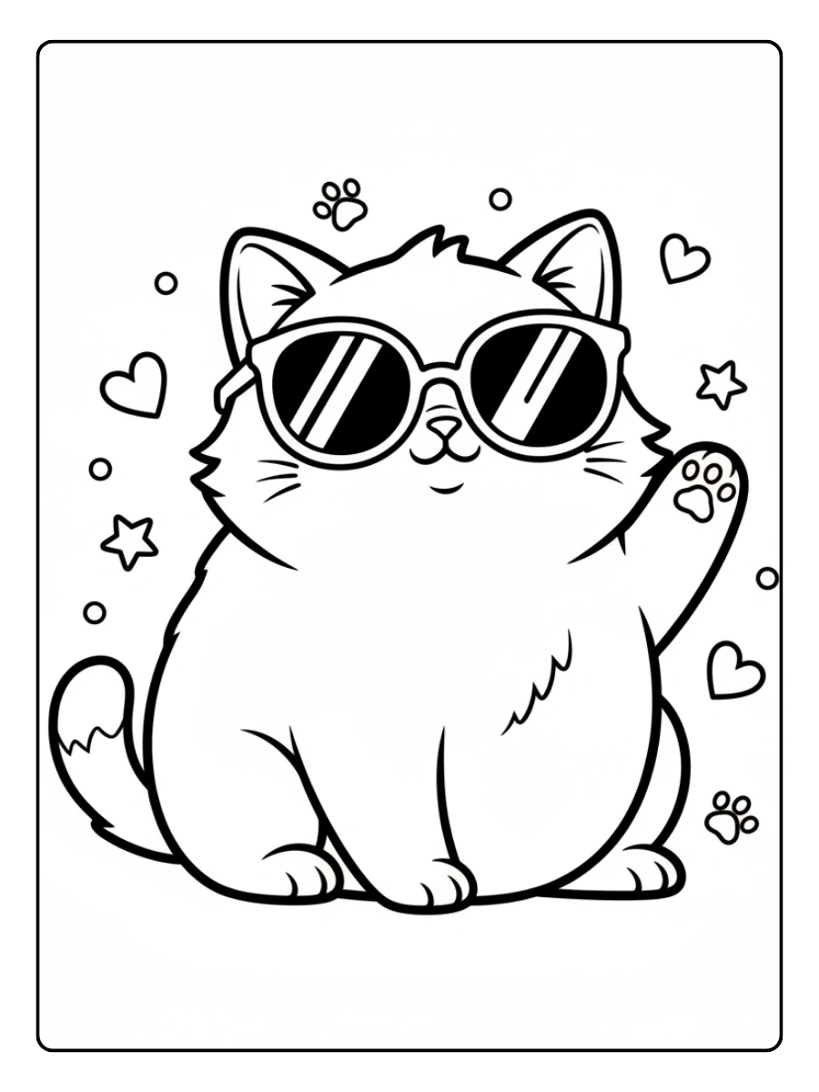 Cat Coloring Pages – Cute Cat with Sunglasses