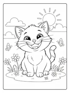 Cat Coloring Pages – Kitten with Big Smile
