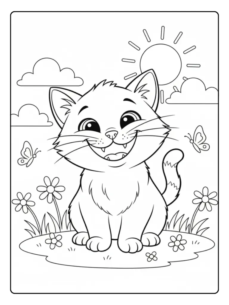 Cat Coloring Pages – Kitten with Big Smile