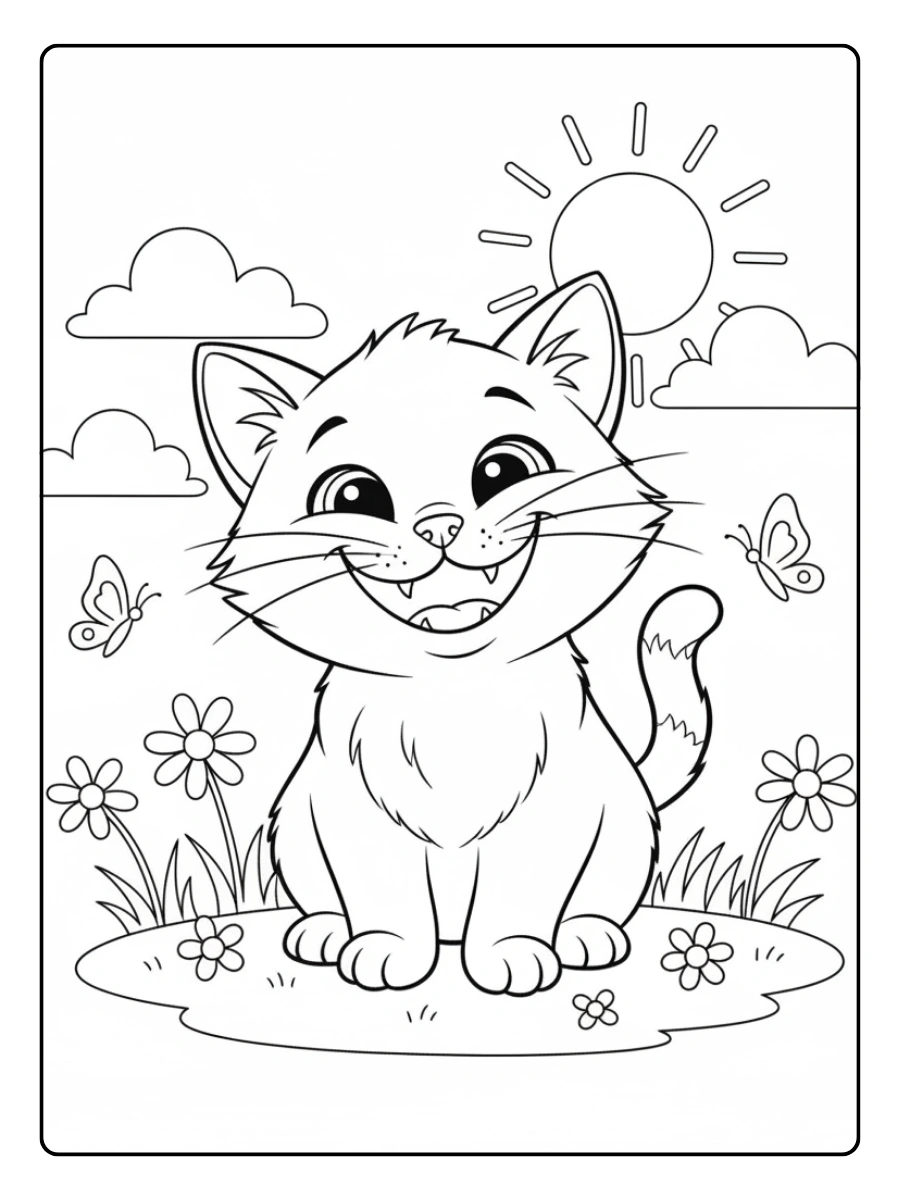 Cat Coloring Pages – Kitten with Big Smile